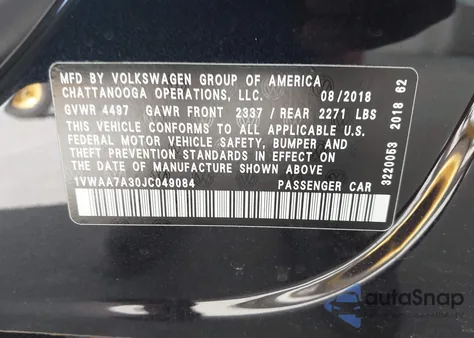 2018 Volkswagen Passat 2.0T R-Line/2.0T S from USA, damaged, VIN 1VWAA7A30JC049084